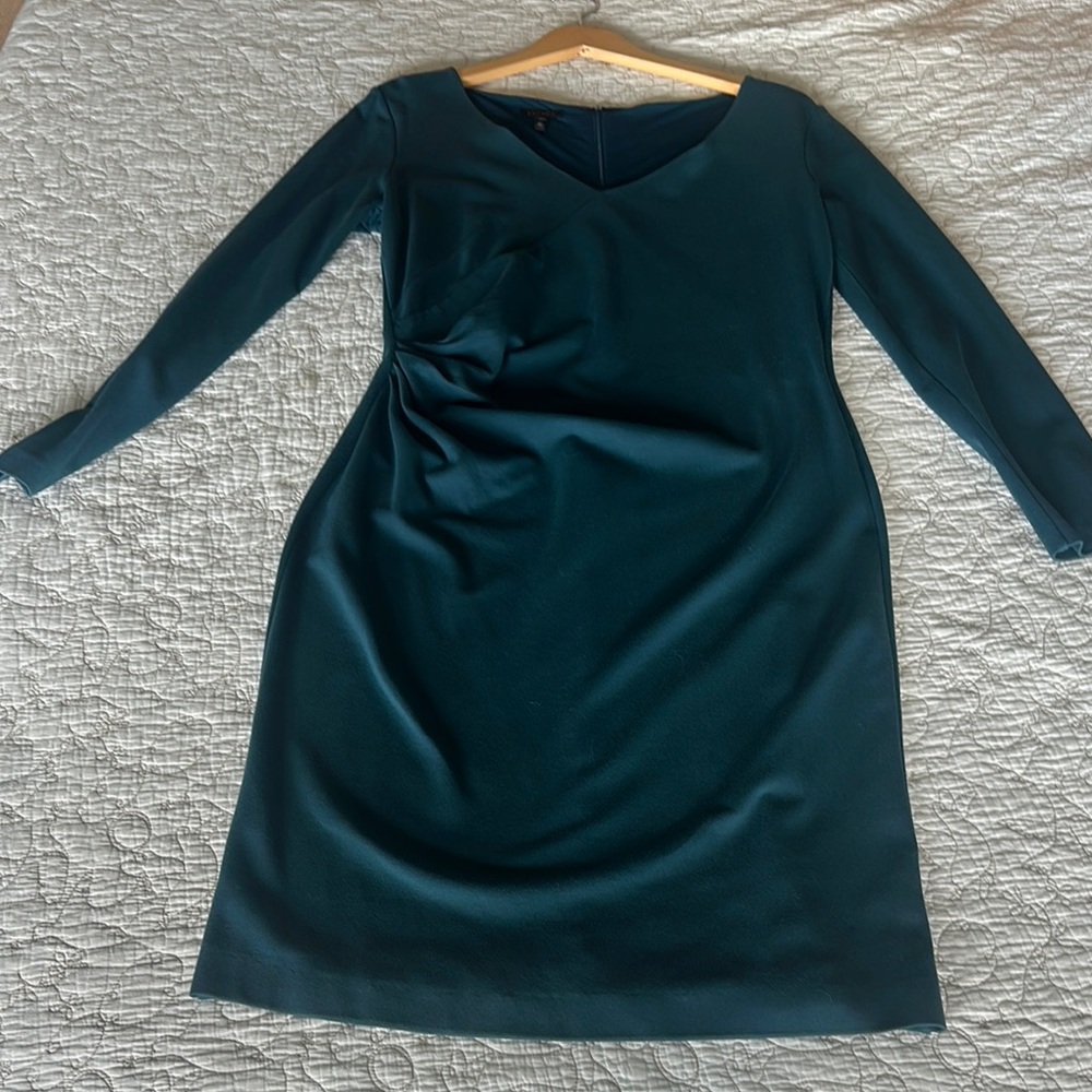 Escada Blue Long Sleeve V-Neck Sheath Dress
